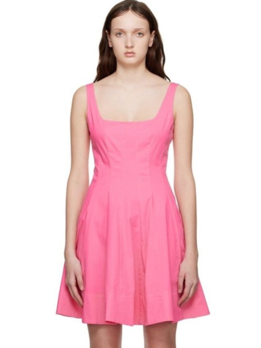 Staud Mini Wells fit flare mini skater square neck corset pink dress